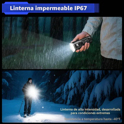Miniatura 7 de JAY-PARK Linternas LED de alto lúmenes 100000, batería recargable integrada de 10800 mAh y pantalla de alimentación LCD, 5 modos de iluminación