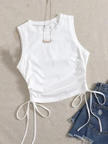 Miniatura 5 de Floerns Camiseta sin mangas con cordón lateral fruncido y cuello redondo para mujer