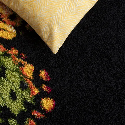 Miniatura 5 de SAFAVIEH Fiesta Shag Collection - Alfombra para pasillo, 2 pies 3 pulgadas x 8 pies, color negro y amarillo, diseño moderno, no desprende pelusa