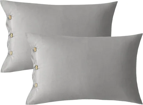 Miniatura 26 de JELLYMONI Juego de 2 fundas de almohada de algodón tamaño King de 20 x 36 pulgadas, color blanco crema, 100% algodón lavado, suave y transpirable