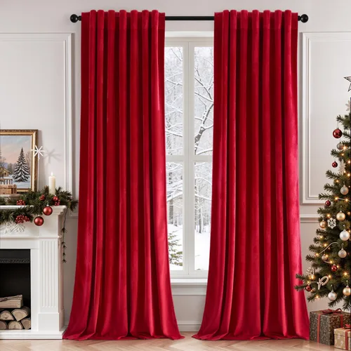 Miniatura 58 de EMEMA Juego de 2 paneles de cortinas de terciopelo de 63 pulgadas, con pestaña trasera y bolsillo para barra, cortinas con aislamiento térmico