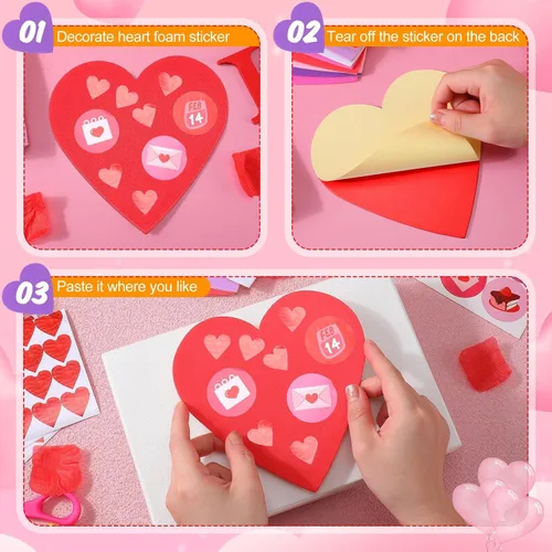 Miniatura 4 de Tatuo 120 calcomanías de corazón de espuma de 6 pulgadas a granel, autoadhesivas, corazones de espuma EVA, calcomanías mate y con purpurina