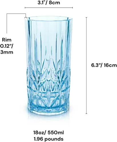 Miniatura 6 de BELLAFORTE Vaso alto de Tritan inastillable, juego de 4, 18 onzas, vasos para beber Myrtle Beach, vasos de plástico irrompibles para regalos, Azul
