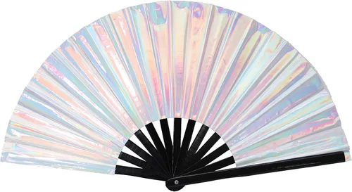 Miniatura 9 de Gionforsy 1 ventilador plegable rave para mujer, ventilador de mano grande de bambú con tela de color brillante para festival