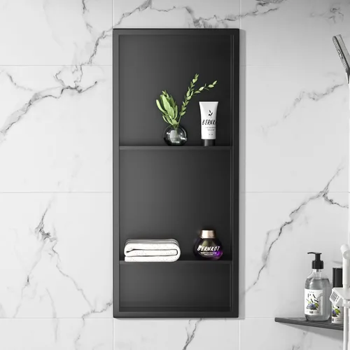 Miniatura 23 de Nicho de ducha de acero inoxidable de 24 x 12 pulgadas, cepillado, no necesita azulejos, nicho de pared con estantes dobles, estante de ducha