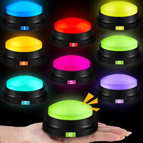 Miniatura 9 de Xuhal 8 piezas de botones zumbadores de grabación para juegos de trivia con zumbadores de respuesta grabables de números para entrenamiento