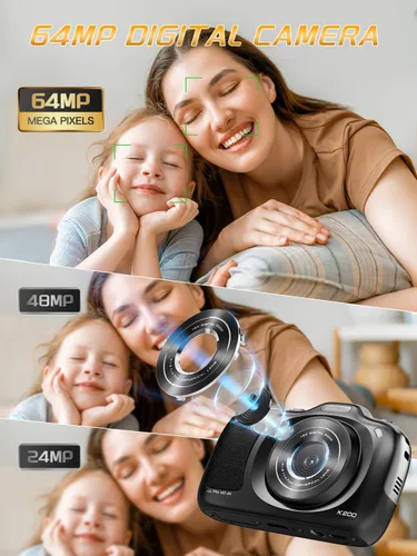 Miniatura 2 de Cámara digital, cámaras de vlogging 4K con enfoque automático para fotografía con tarjeta de 32GB, cámara digital compacta portátil de punto
