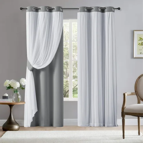 Miniatura 10 de BONZER Cortinas opacas con superposición transparente, mezcla y combina paneles de ventana de doble capa con aislamiento térmico para sala de estar