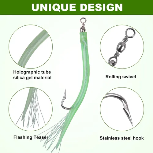 Miniatura 2 de Señuelos de tubo de pesca para pesca con ganchos de acero inoxidable, giratorios de barril para Striper de agua salada