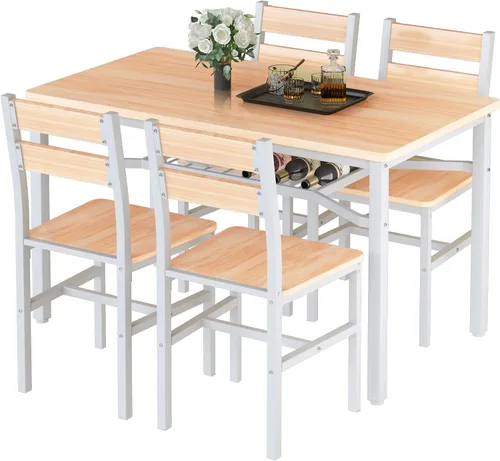 Juego de mesa de comedor Hooseng para 4, juego de mesa y sillas de cocina de madera con almacenamiento, juego de mesa de comedor de 5 piezas estilo