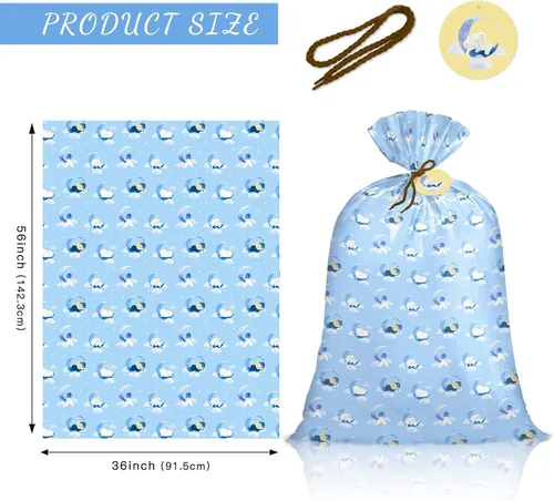 Miniatura 3 de Bolsa de regalo jumbo grande de plástico Loveinside, bolsa de plástico con diseño de oso durmiente azul para niño, con etiqueta y lazo para Oso