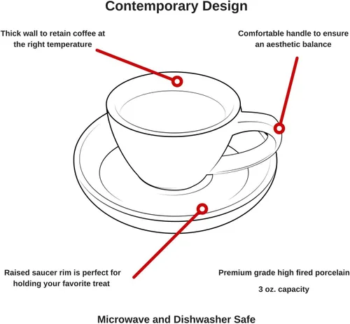 Miniatura 7 de Tazas y platillos de café expreso - Demitasse de 3 onzas para café, juego de 4, colores surtidos (moderno)