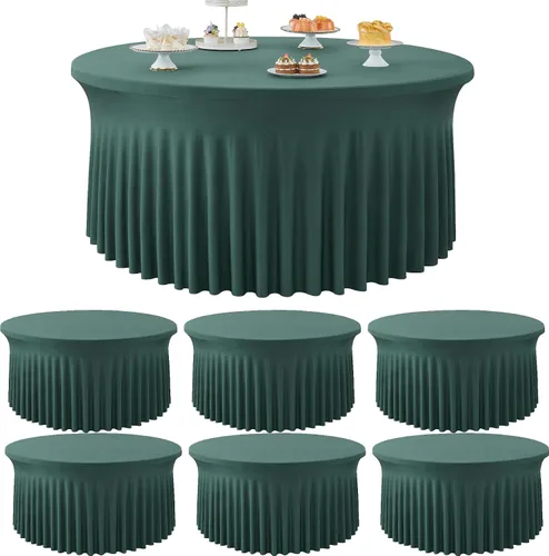 Miniatura 40 de Paquete de 6 manteles redondos de elastano azul bebé para mesa de 60 pulgadas, manteles elásticos de 120 pulgadas ajustables de 5 pies, manteles