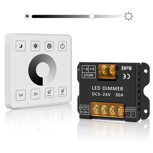 Miniatura 9 de RGBZONE Controlador LED RGB, control remoto inalámbrico RF, controlador de pared LED regulable para tiras de luz DC5V/12V/24V 30A 5050 3528 5630