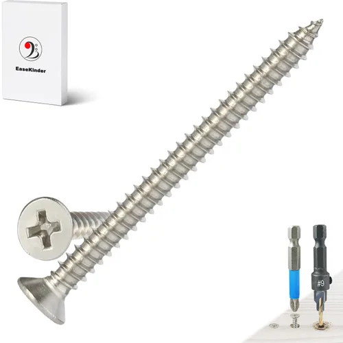 Tornillos para madera, 60 tornillos Phillips de cabeza plana, tornillos de acero inoxidable 304 con kit de avellanado de madera ajustable (#6 x