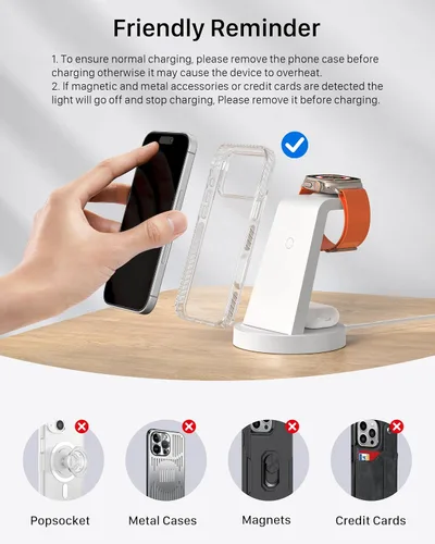 Miniatura 5 de Estación de carga 3 en 1 para iPhone, cargador inalámbrico para iPhone 17 16e 16 15 14 13 12 11 X Pro Max y Apple Watch - Estación de carga