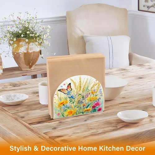 Miniatura 5 de Servilletero rústico con flores silvestres y mariposas para mesas, servilleteros de acrílico transparente, servilleteros de cóctel para cocina
