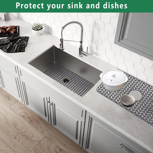 Miniatura 6 de GUUKIN - Protectores de silicona para fregadero de cocina, 26 x 14 pulgadas, rejilla para parte inferior de acero inoxidable, porcelana con drenaje