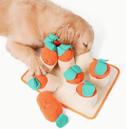 Fossa Boredom Buster para perros medianos y grandes, alfombra interactiva de rompecabezas de golosinas, tapete de alimentación lenta con zanahorias