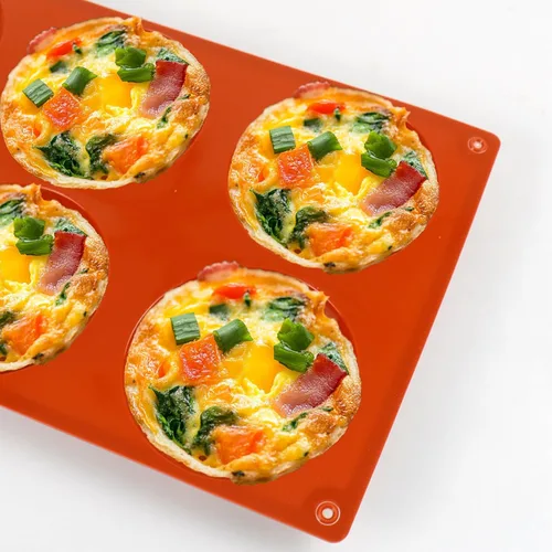 Miniatura 3 de Moldes de silicona para huevos Palksky para hornear al horno, 3 piezas de moldes de silicona de 6 cavidades para bocadillos de huevo para el Rojo 3