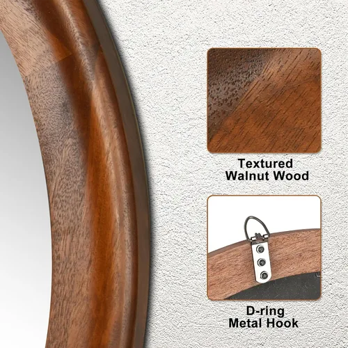 Miniatura 6 de CULER Espejos de Pared Redondos de 24 Pulgadas, Espejo Decorativo Rústico de Madera de Transición con Marco de Nogal para Pared, Espejo de Tocador