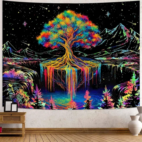 Miniatura 22 de Spenlife Tapiz del Árbol de la Vida en Blanco y Negro para Dormitorio, Tapices Espirituales Estéticos, Tapices de Árbol Estéticos, Tapiz Estético