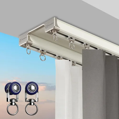 Riel doble de la cortina del techo de la fila - Cortina montada en el techo doble rieles para cortinas, divisores de habitación