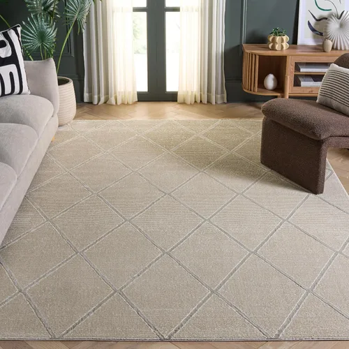 SAFAVIEH - Alfombra de colección Revive, 9' x 12', beige, diseño enrejado, no se desprende y de fácil cuidado, ideal para áreas de alto tráfico en