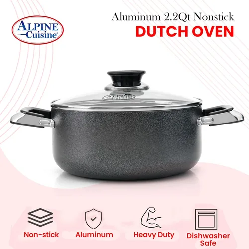 Miniatura 5 de Alpine Cuisine Olla antiadherente de 2.2 cuartos de galón con tapa de vidrio templado y asas de transporte, utensilios de cocina multiusos, horno