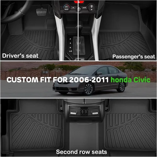 Miniatura 2 de Alfombrillas para Honda Civic Gas Sedan 2006-2011, alfombrilla mejorada para maletero para todo tipo de clima, revestimientos de suelo TPE
