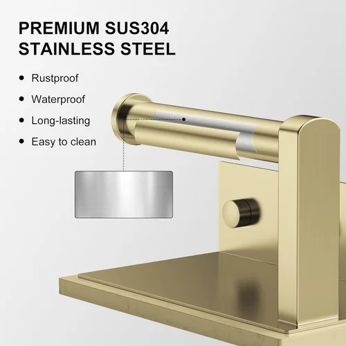 Miniatura 6 de Soporte de papel higiénico dorado cepillado con estante de mármol, soporte de mano de papel higiénico de acero inoxidable 304 montado en la pared