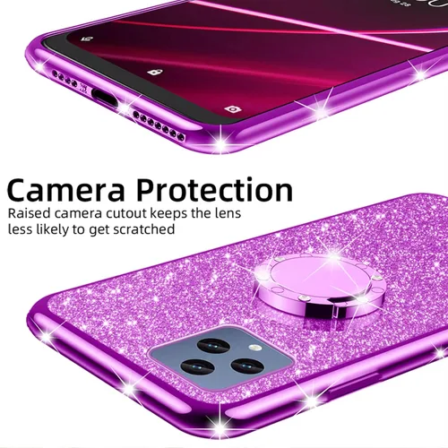 Miniatura 4 de Funda para T-Mobile Revvl 6 5G (no Revvl 6 Pro), Funda para T-Mobile T Phone 5G/Revvl 6X Niñas Mujeres Glitter Linda Cubierta Transparente de Púrpura