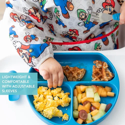 Miniatura 4 de Bumkins Baberos, para bebés y niños pequeños de 6 a 24 meses, mangas largas, imprescindible para comer, alimentar, ahorrar desorden, tela ligera J3
