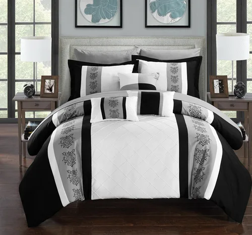 Miniatura 3 de Juego de ropa de cama de 10 piezas Chic Home con edredón con cierre fruncido, para cama king, todo en una bolsa