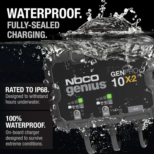 Miniatura 8 de NOCO Genius GENPRO10X2: Cargador de batería a bordo de 2 bancos y 20 A, 10 A por banco, cargador marino impermeable de 12 V con protección contra