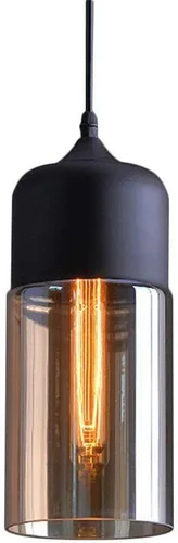 Lámpara colgante de cristal, lámpara colgante moderna negra con pantalla cilíndrica ámbar, accesorio de iluminación colgante industrial vintage para