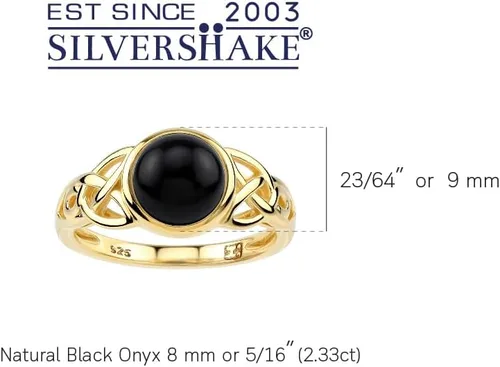 Miniatura 9 de Silvershake Anillo solitario de plata de ley 925 chapada en oro amarillo de 0.315 in con piedras preciosas de forma redonda con nudo celta triquetra