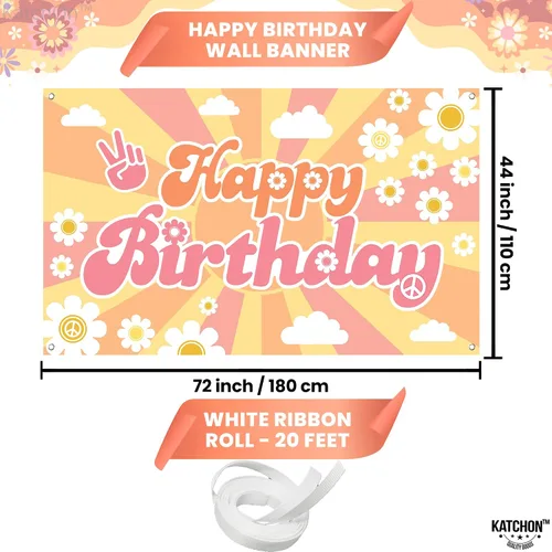 Miniatura 2 de KatchOn, Groovy - Cartel de feliz cumpleaños – 72 x 44 pulgadas Decoraciones de cumpleaños geniales para niños y niñas Groovy Banner telón
