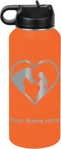 Miniatura 54 de LaserGram Botella de agua personalizada, corazón de vaquera de caballo, acero inoxidable de doble pared aislada al vacío con popote superior, regalo