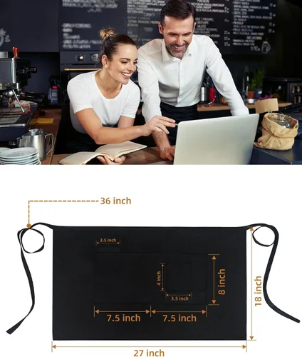Miniatura 6 de Xeoxarel Delantal unisex con 4 bolsillos, para mujer y hombre, 27 x 18 pulgadas