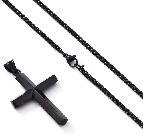 Miniatura 2 de P.Blake - Collar de cruz con borde biselado para hombres y niños, cadena de acero inoxidable con colgante de cruz para hombres y niños