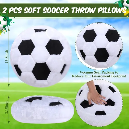 Miniatura 2 de Jetec 2 almohadas de fútbol mullidas y suaves con forma de fútbol, decoración deportiva redonda de felpa para decoración de dormitorio