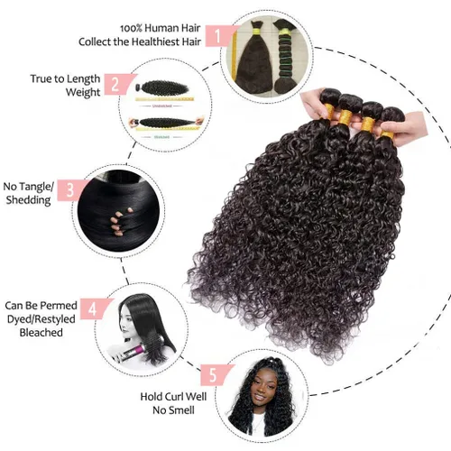 Miniatura 5 de Paquetes de cabello humano onda de agua 4 paquetes 10 12 14 16 pulgadas 10A brasileño virgen rizado profundo paquetes 100% sin procesar mojado