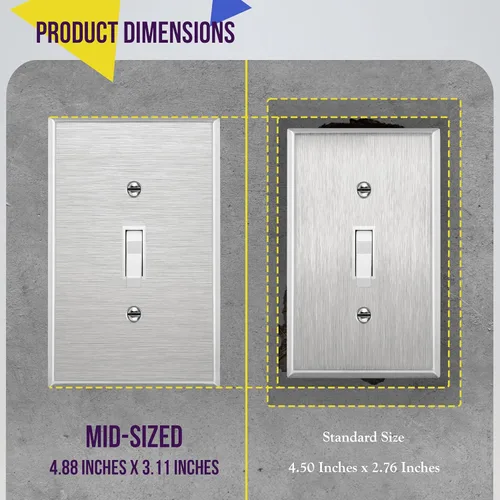 Miniatura 46 de ENERLITES Placa de Pared Metálica para Interruptor de Luz de Palanca, Acero Inoxidable 201, Resistente a la Corrosión, Tamaño Estándar 1-Gang 4.50