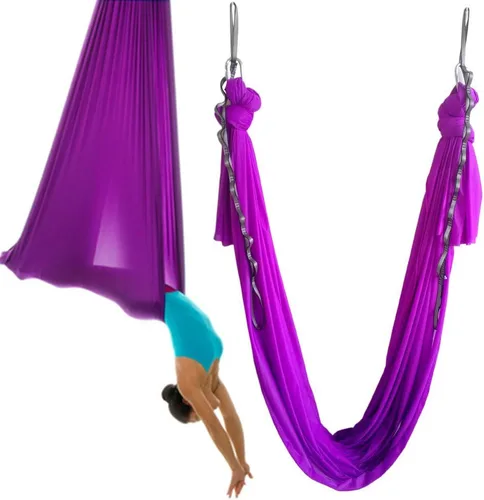 Hamaca de yoga aérea de 5.5 yardas para yoga, columpio, pilates, seda, fitness, incluye mosquetón, cadena de margarita, guía de postura Violeta