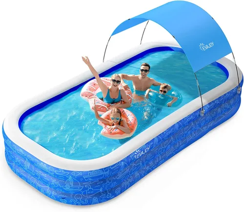Piscina inflable grande con toldo, 150 x 70 x 20 pulgadas, piscina inflable de tamaño completo para niños y adultos, piscina infantil con sombrilla,