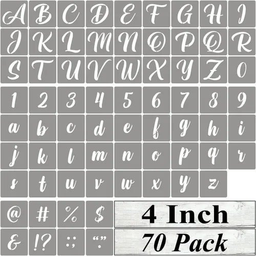 Miniatura 10 de Plantillas de letras del alfabeto de 1 pulgada para pintar, paquete de 70 plantillas de letras y números con letreros para pintar sobre madera