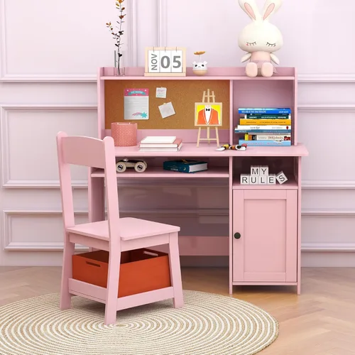 Miniatura 7 de TaoHFE Juego de Mesa y Silla Rosa para Niños Pequeños, Mesa y Sillas de Madera para Niños para Estudiar y Manualidades, Escritorio para Niños