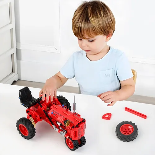 Miniatura 7 de Juego de bloques de construcción clásicos de tractor rojo 1/12, kit de construcción de tractor de granja para niños a partir de 6 años, kit