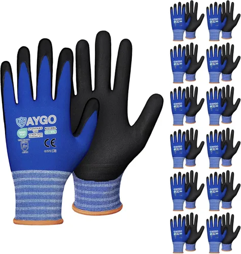 Miniatura 27 de KAYGO Guantes de Trabajo de Seguridad con Revestimiento de Nitrilo MicroFoam, 3 Pares KG18NB, Guante de Punto Sin Costuras de Nylon con Dedos Gris